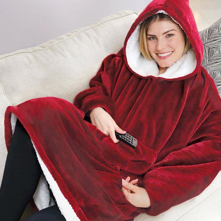 

Winter Sofa Blanket Warm Soft Weighted Wearable Hoodie Blanket With Sleeves Adult Thick Plush Fleece Sherpa TV Hooded