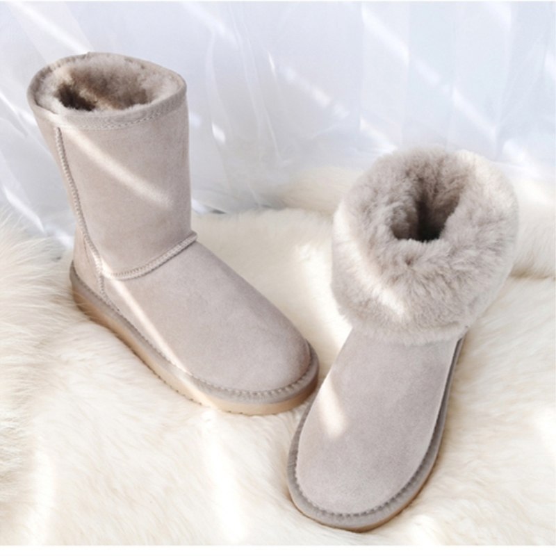 

Top quality G&Zaco Luxury Women sheep Fur Classic Genuine Sheepskin Snow Boots leather wool shoes Female Winter Suede, Sand middle