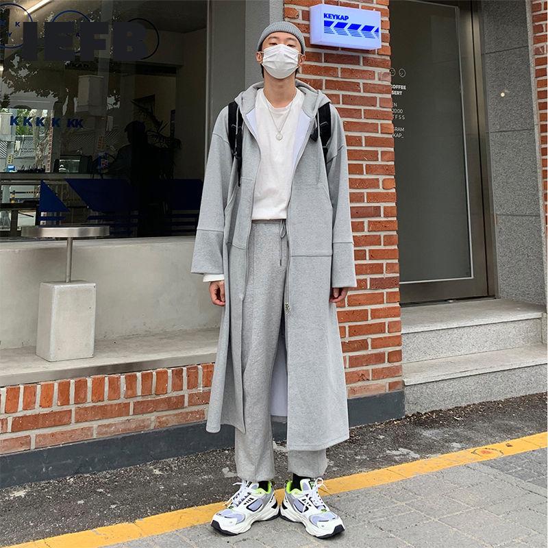 

IEFB men's clothing autumn new Korean clothes loose casual fashion hooded sweatshirt style mid length long coat oversize 9Y4385, Black
