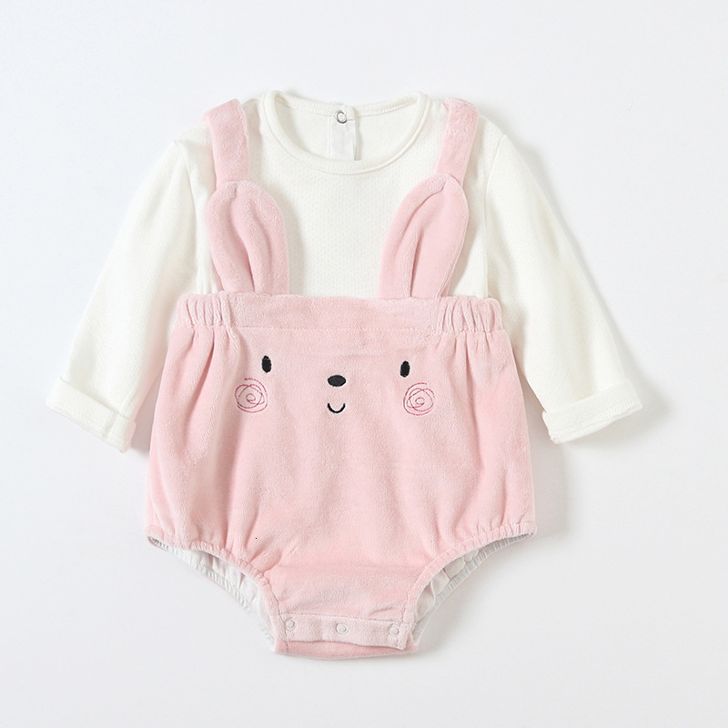 

2021 New Clothes Overall Autumn Rabbit Print Newborn Costume Romper for Baby Girls Jumpsuit Infant Clothing 0-2y 7uqy, Pink