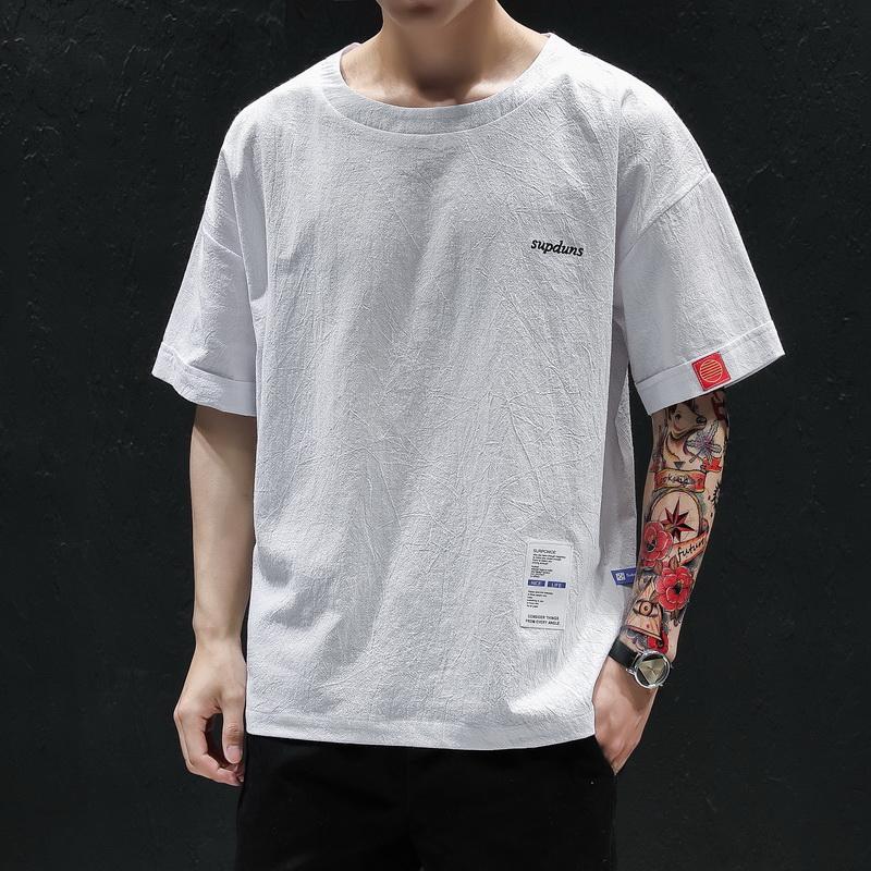 

2020 Summer Casual T Shirt Men Cotton Half Sleeve Man T-Shirt O-neck Loose Short Sleeve Mens Tee shirt Homme, Navy blue