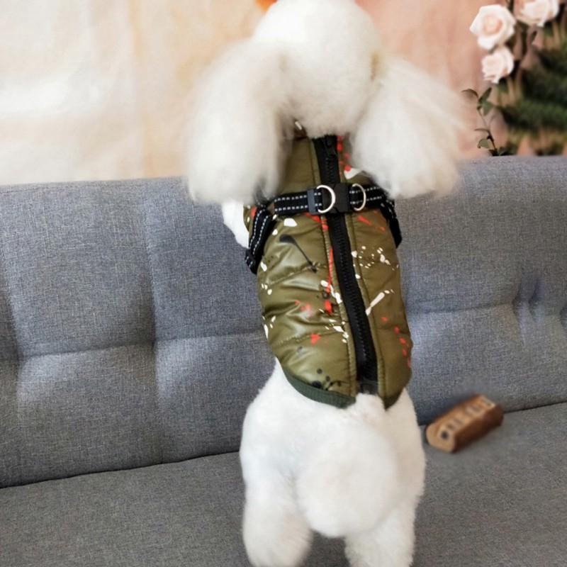 

Pet Cotton Padded Clothes Autumn Winter New Dog Winter Skiing Suit With Splash Ink Printed Cotton Vest On Chest Back