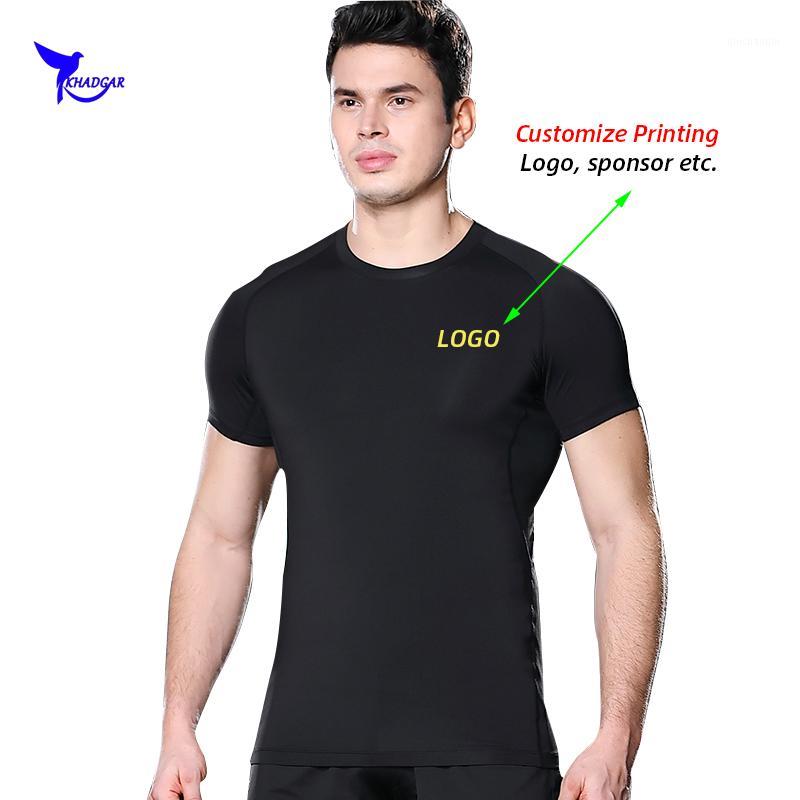 

2020 New Men Stretch Short Sleeve Running T-shirt Compression Quick Dry Shirts Male Gym Fitness Jogging Top Tee Customize LOGO1, Black