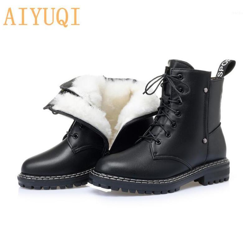 

AIYUQI Winter Boots shoes Women 2020 New Genuine Leather Ladies Snow Boots Wool Warm 3 Colors Non-slip Women's Ankle1, Beige fur