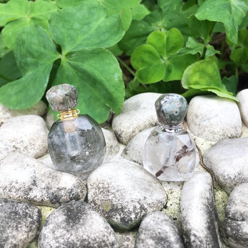 

Transparent Translucent Fluorite energy gems Necklace, Perfume Bottle pendant,Essential Oil Diffuser, gift necklace
