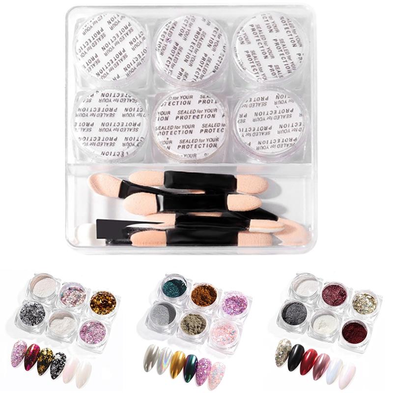 

6Color/Set Nail Glitter Powder Pigment Party Disco Ball Nail Art Decorations Gel Polish Glitter Neon Powder