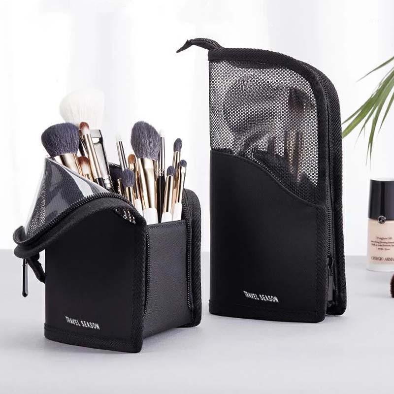

1 Pc Stand Cosmetic Bag for Women Clear Zipper Makeup Bag Travel Female Makeup Brush Holder Organizer Toiletry1, Black