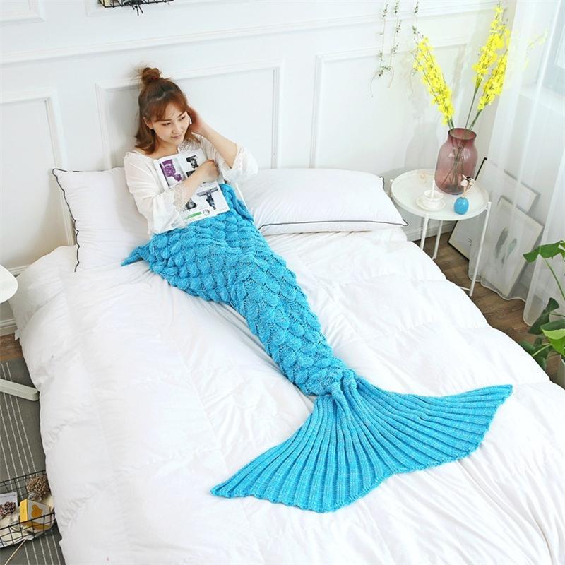 

Soft Knitted Tail Blanket Crochet Handmade Sleeping Bag All Season For Kids Adult Birthday Christmas Gift1 Blankets