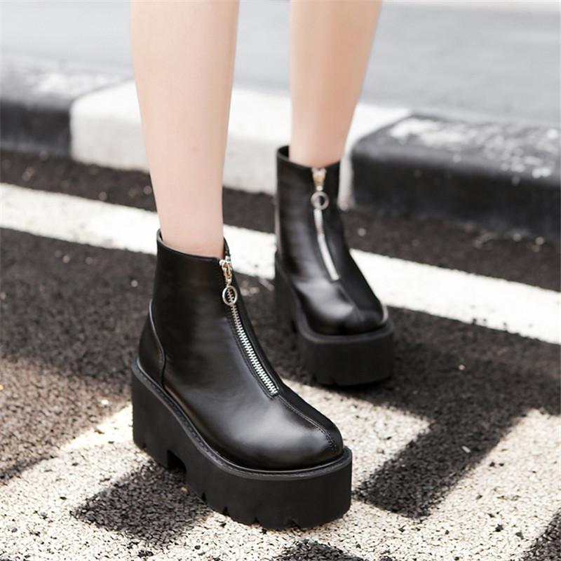 

YMECHIC 2020 Winter Platform Punk Black Boots Women Zipper Wedges Gothic Shoes Ankle Boots Plus Size Chunky Heels Boot Footwear