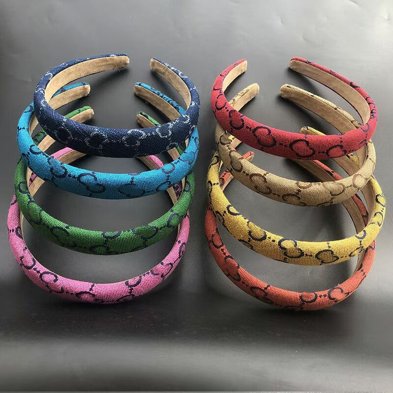 

8color Korean Brand Designer Double Letters Printed Rainbow Headband Classic Simple Retro Women Hair Hoop Luxury Twist Turban Headwrap Head Accessories