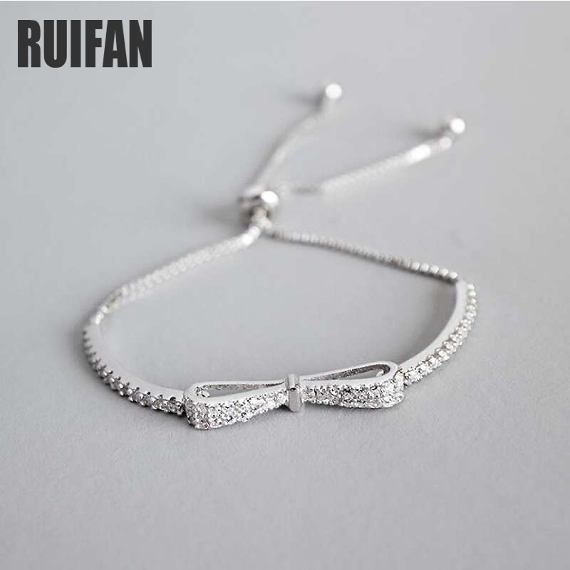 Ruifan Fashion Box Chain Bowknot 925 Sterling Silver Bracelet Female Cubic Zirconia Womens Bracelets Wedding Jewelry YBR057 CX200612