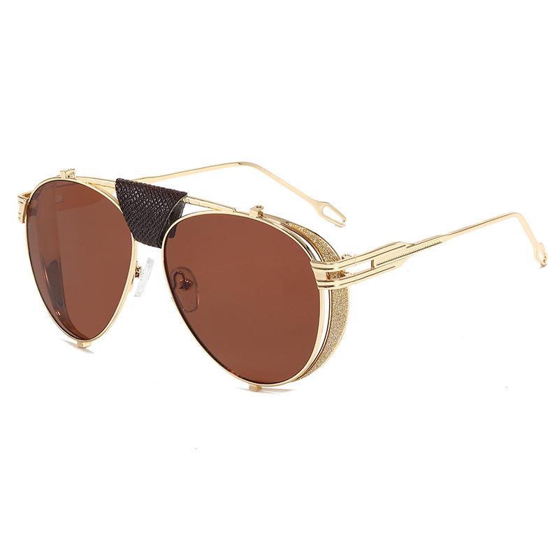 

Retro Folding Steampunk Pilot Sunglasses For Women Men Brand Designer PU Leather Rivet Punk Sun Glasses UV400