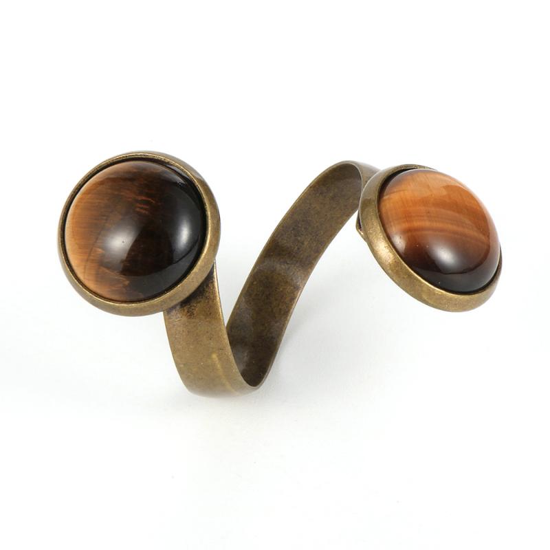 

Fashion Men Women Natural Gem Stone Rings 2021 New Double Tiger Eye Stone Crystal Vintage Bronze Adjustable Ring BOHO Jewelry