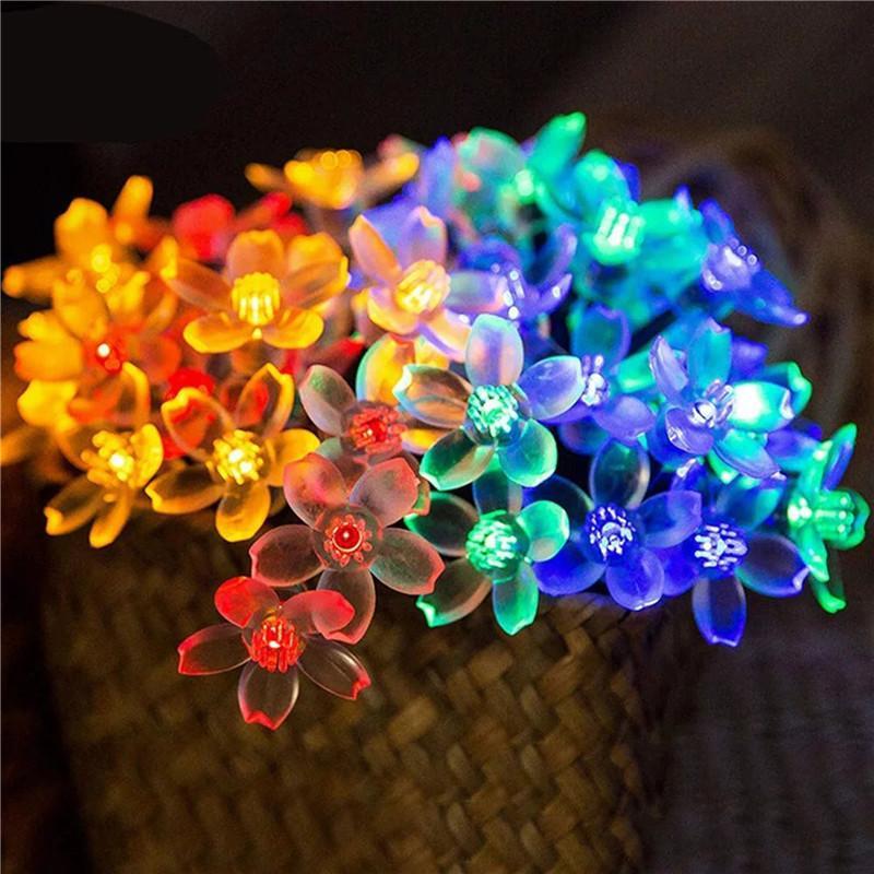 

2020LED Peach Sakura Solar Powered Light String Halloween Christmas 20/30 LED Garden Yard Home Decoration Strings DHD756