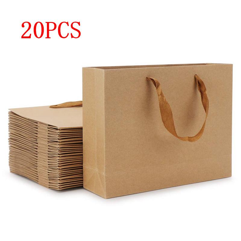 

Kraft Paper Bags, 8.3 inch x 3.1 inch x 10.6 20Pcs Brown Kraft Paper Gift Bags With Soft Cloth Handles, Bulk Sho