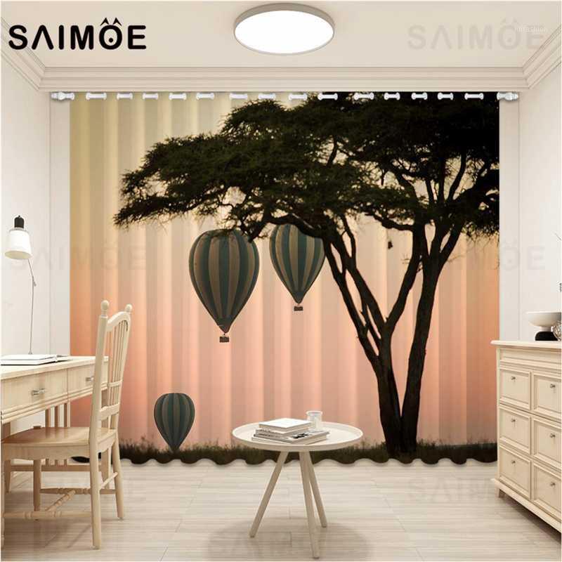 

SAIMOE African Tree View Curtains Dusk Sky Hot Air Balloon Living Room Curtain Natural Scenery Curtains Ultra Thin Micro Shading1, 44883