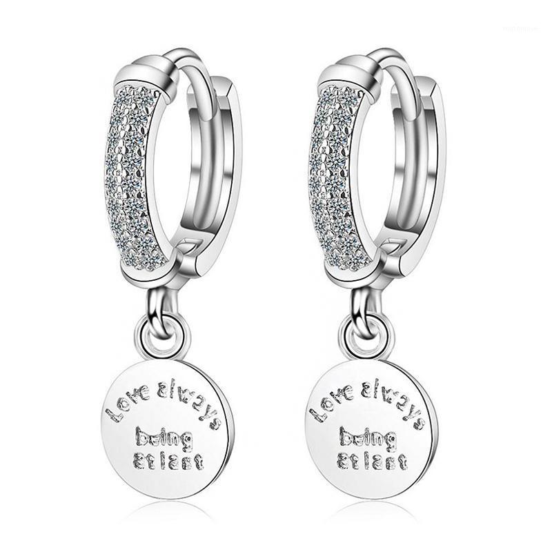 

5A Shiny Zirconia Silver Color Small Hoop Earrings Round Pendant Loop Huggie Earrings Fashion Party Jewelry Gifts for Women1