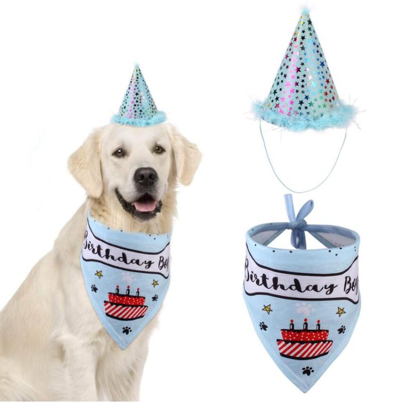 

Party Pet Dogs Caps Cat Dog Bibs Birthday Costume Design Head-wear Hat Christmas Bandana Hat Scarf Pets Accessories Supplies, Blue