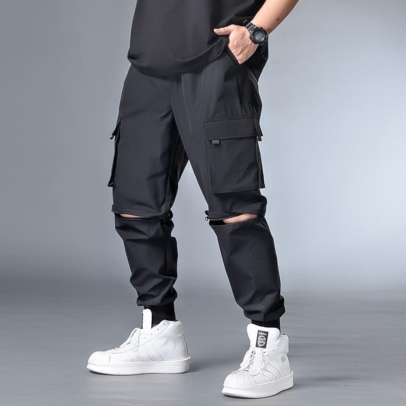 

New Popular One Pant Two Wear Spring Youth Loose Fashion Streetwear Detachable Trousers Men's Solid Color Casual Shorts For Men, 72078 black