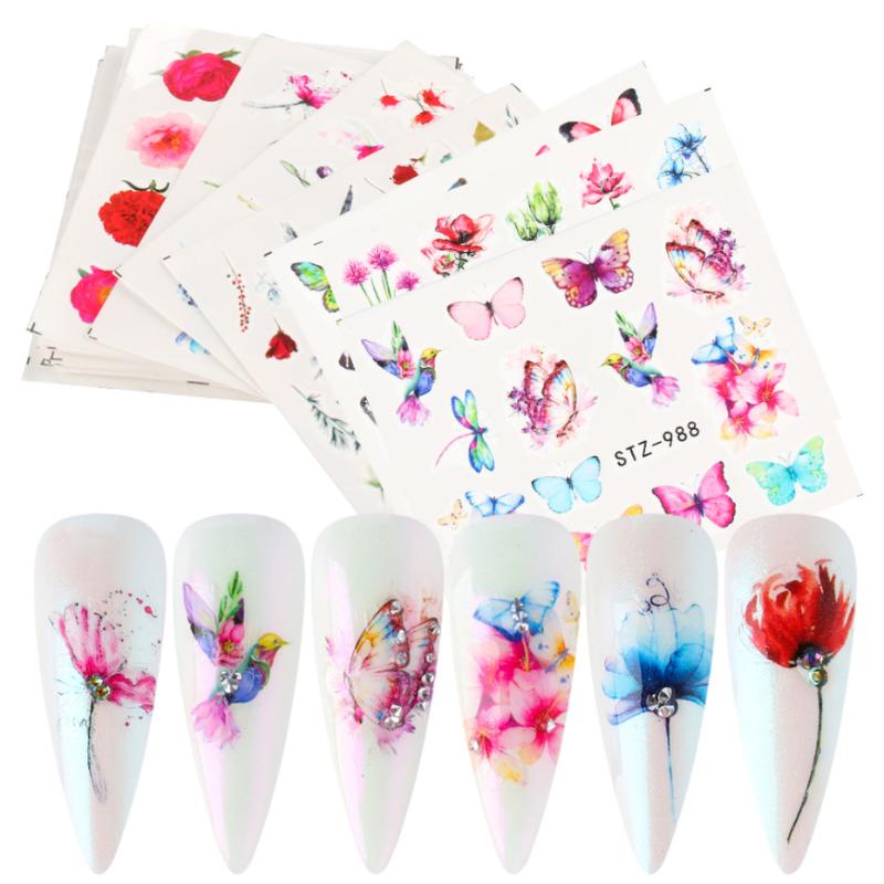 

18pcs Nail Stickers Art Butterfly Water Decals Set Flower Design Nails Decorations Accessories Sticker Slider NFSTZ970-993-1, Stz471-488 18pcs