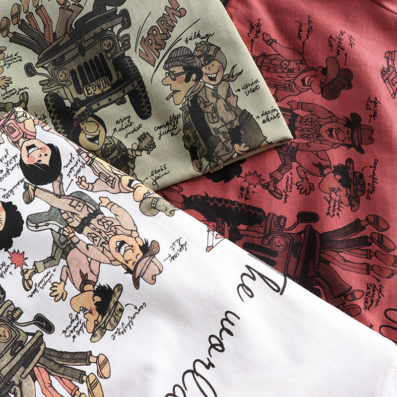 

2021 New Summer Men's Hand-painted Funny Printing Pure Cotton Short Sleeve Men Back of Round Neck Anime t Harajuku Shirt Ze6x, White