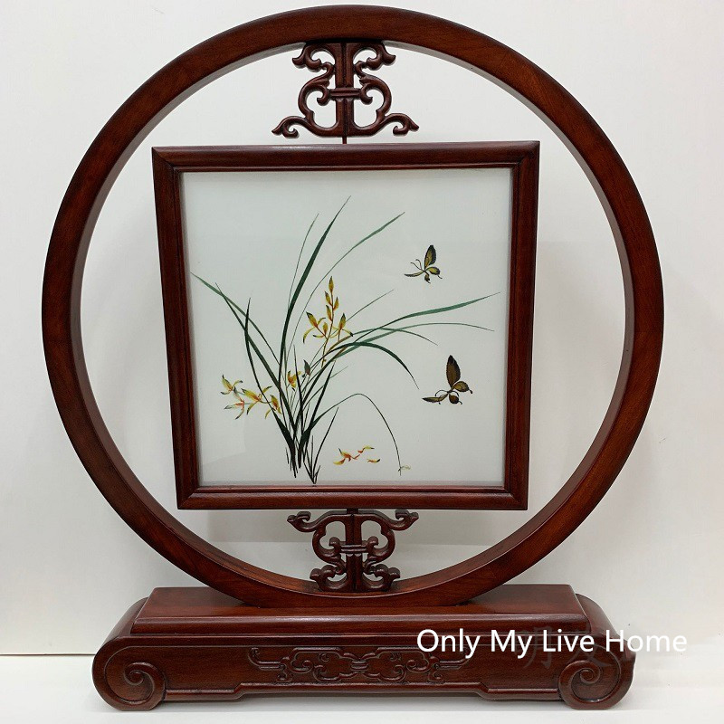 Free DHL Chinese Decorations Office Home Accessories Table Ornaments Hand Silk Embroidery Patterns Bubinga Wood Frame Wedding Birthday Gift-image-591943129