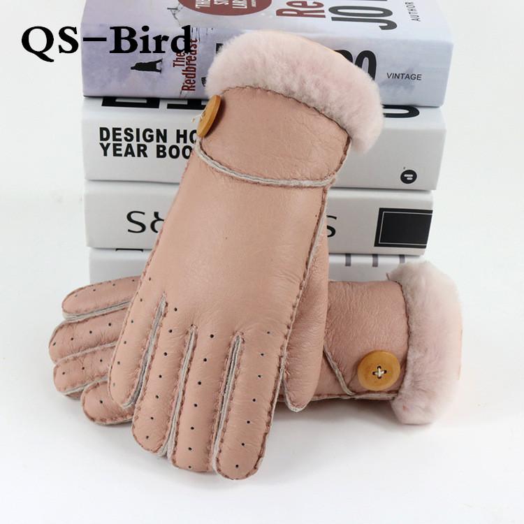 

Women's gloves winter warm warm fashion sheepskin one thickening finger breathable sheepskin hand-sewn gloves