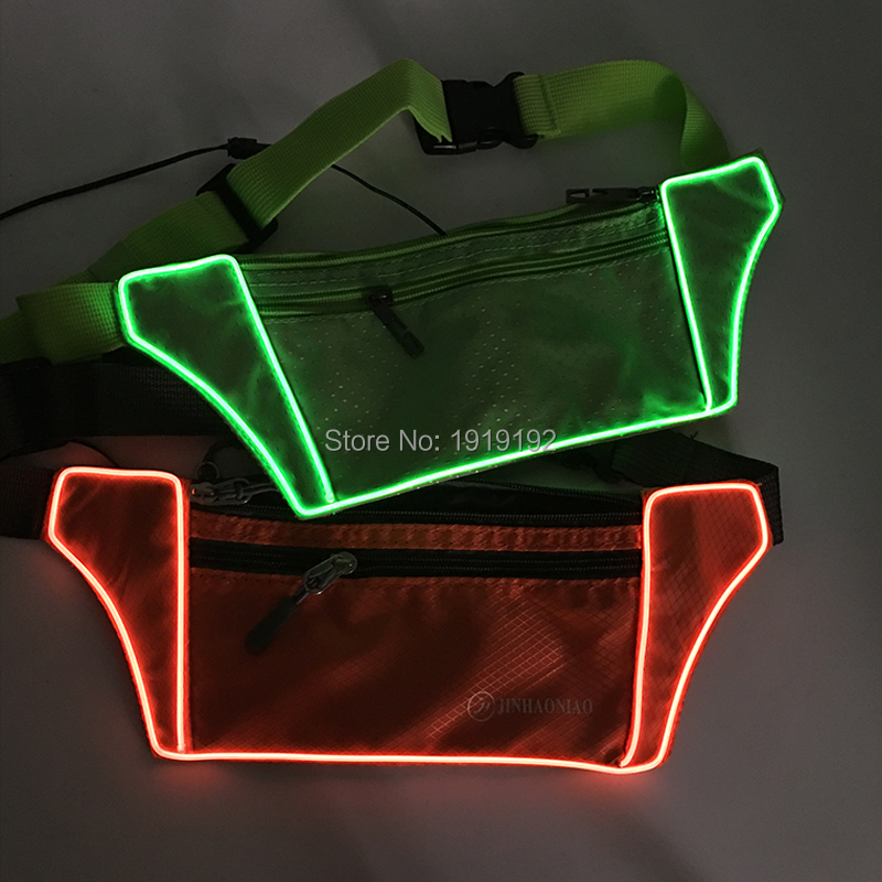 Accessoires de costume en gros 10pcs Casual fonctionnel LED sac banane brillant EL fil taille sac argent téléphone ceinture sac pour courir baie