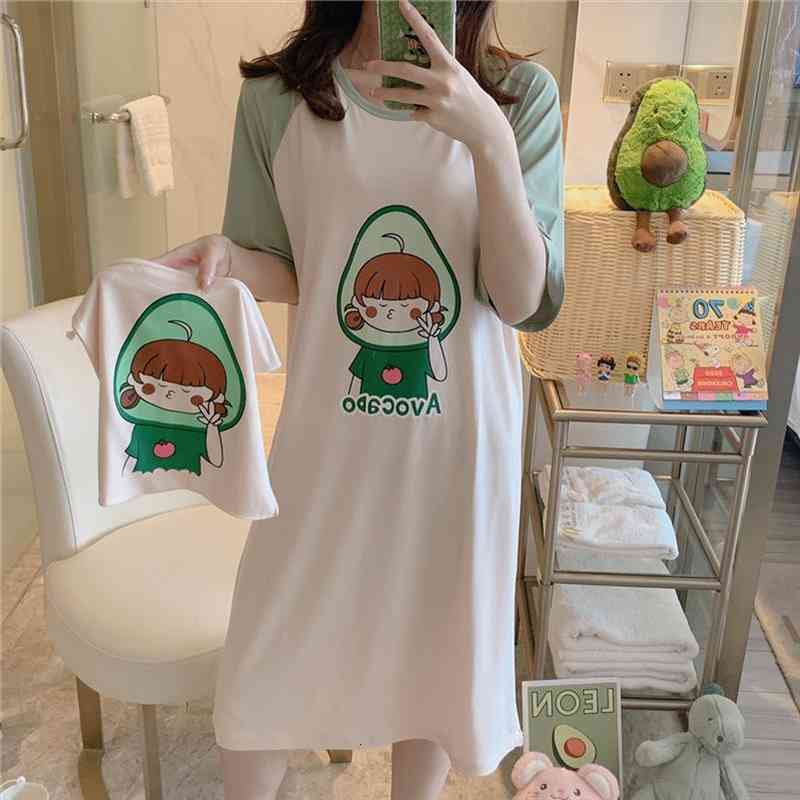 

Nightgowns Women Sleepshirts Short Sleeve Summer 2xl Cartoon Printed Loose Kawaii Korean Style Homewear Female Sleepwear Casual, Black;red