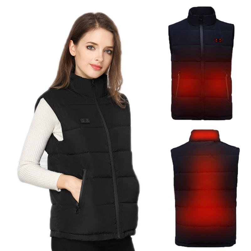 

PARATAGO Women Outdoor USB Heating Vest Winter Heated Vest Battery Heat Jacket Cold Warm Electric Clothes Hiking Jacket P8227, Black