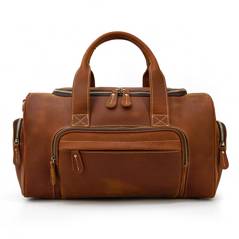 

YUPINXUAN 2021 Crazy Horse Leather Duffle Bag for Men Vintage Cow Leather Traveling Bags Retro, Brown