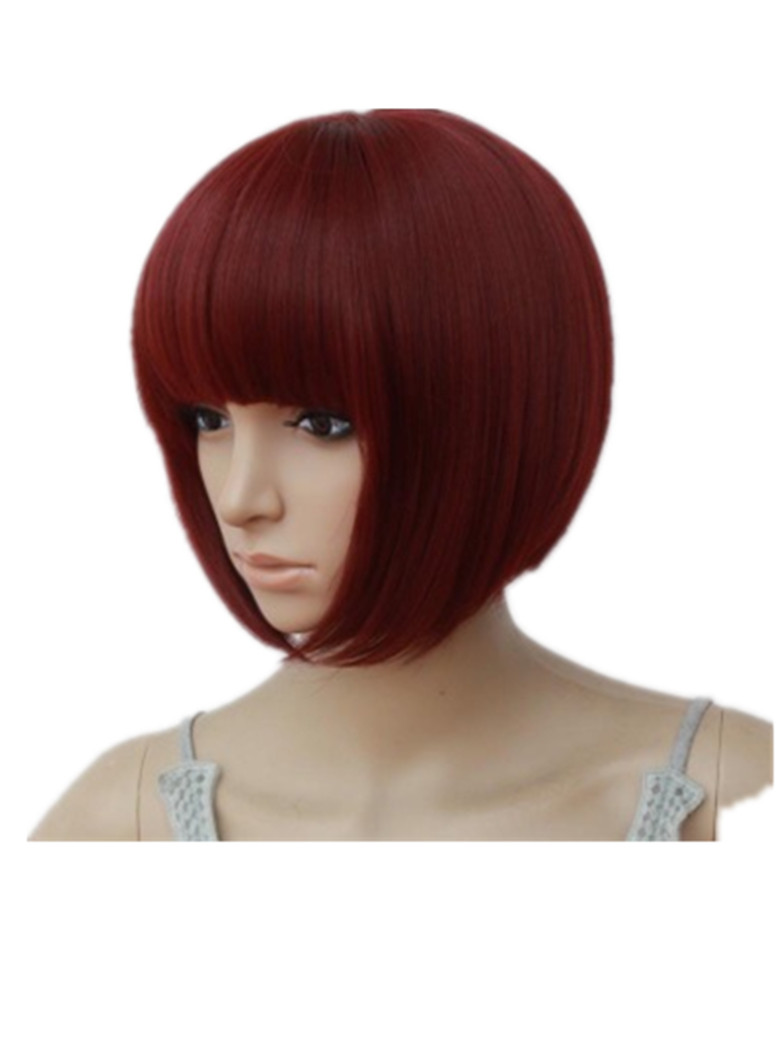 Costume Accessories Fringe Wig Burgundy Wave Bangs Hair Synthetic Fiber Heat Resistant Short Wavy Fringe Wigs-image-751017032