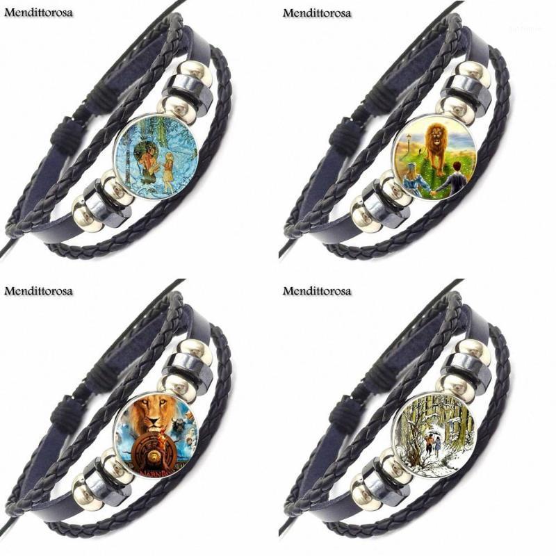 

EJ Glaze For Women Gifts Boy Chronicles of Narnia Jewelry Glass Cabochon Black Leather Bracelet Bangle1