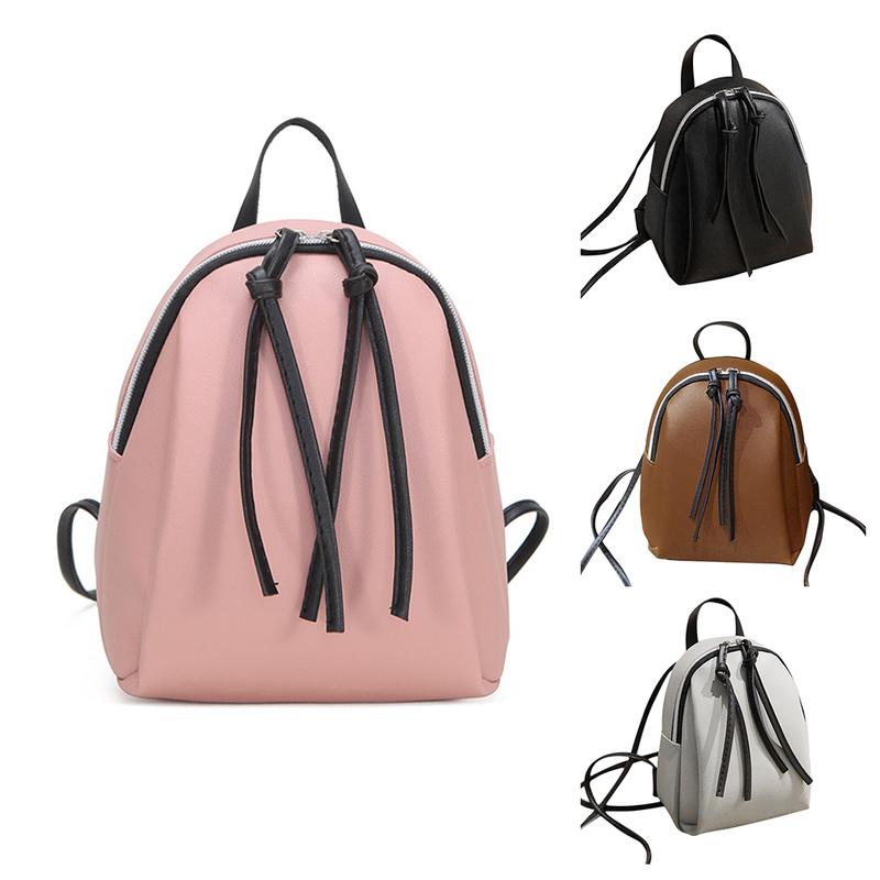 

Mini PU Leather Backpack Women's Small Shoulder Bag With Tassel Zipper Female School Bagpack For Teenage Grils, Black