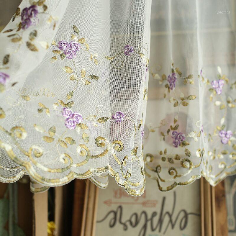 

Short Curtain Embroidered Floral Sheer Tulle For Home Living Room Kitchen Door Balcony Window Screen Panel 1 Piece1, As pic