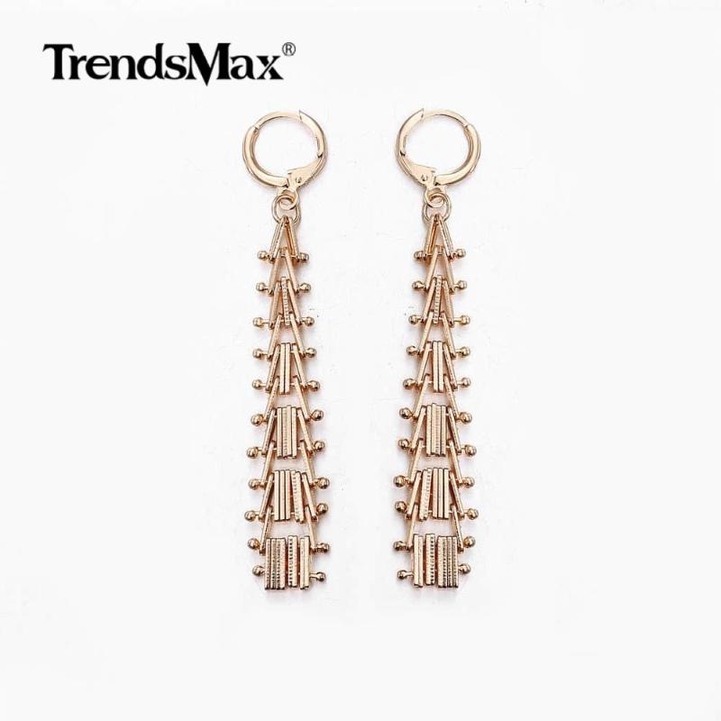 

Dangle & Chandelier Trendy Women's 585 Rose Gold Earrings Geometric Spicate Chain Strand Huggie Drop Wedding Fashion Jewelry Gift GE270