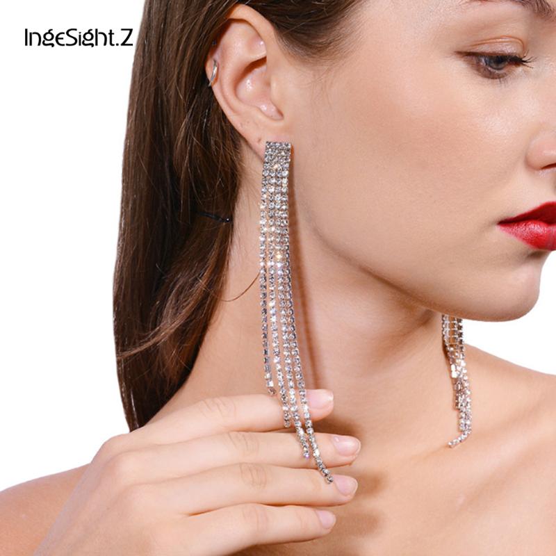 

Dangle & Chandelier IngeSight.Z Fashion Rhinestone Crystal Long Tassel Drop Earrings Jewelry For Women Statement Gold Color