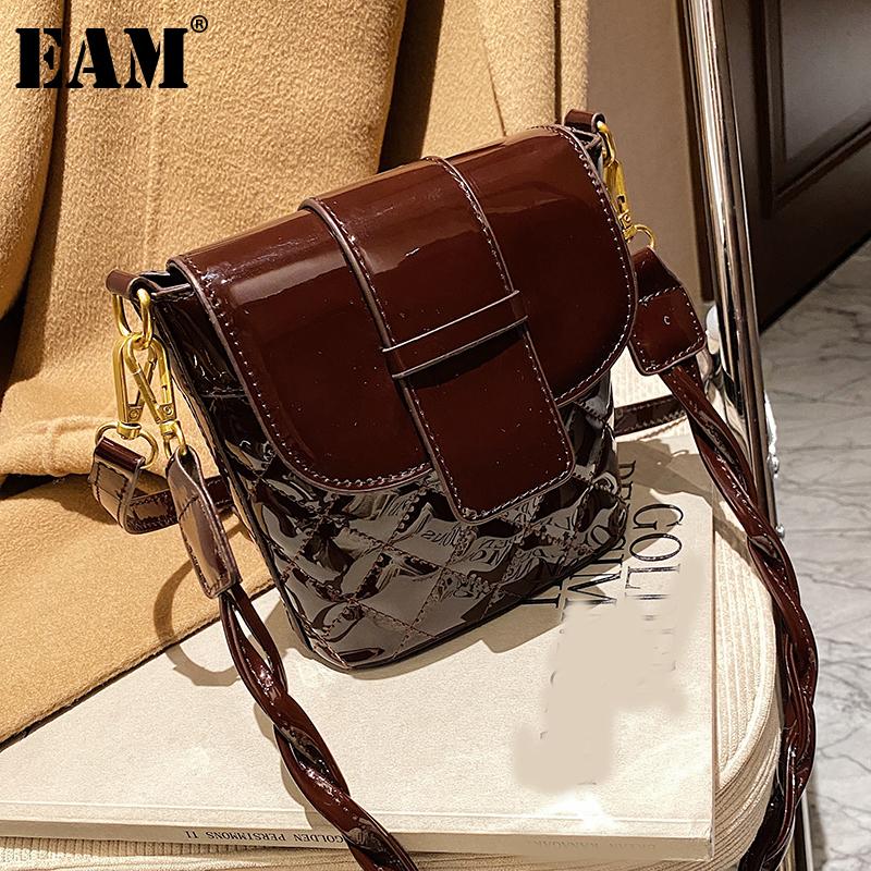 

[EAM] Women New Bucket High Quality PU Leather Flap Personality All-match Crossbody Shoulder Bag Fashion Tide 2021 18A1182, Black