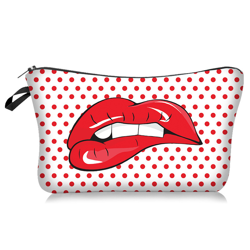 

High Quality Explosive Sexy Lips Rose Flower Print Fashion Cosmetic Bag With Ladies Storage Toiletry Bag