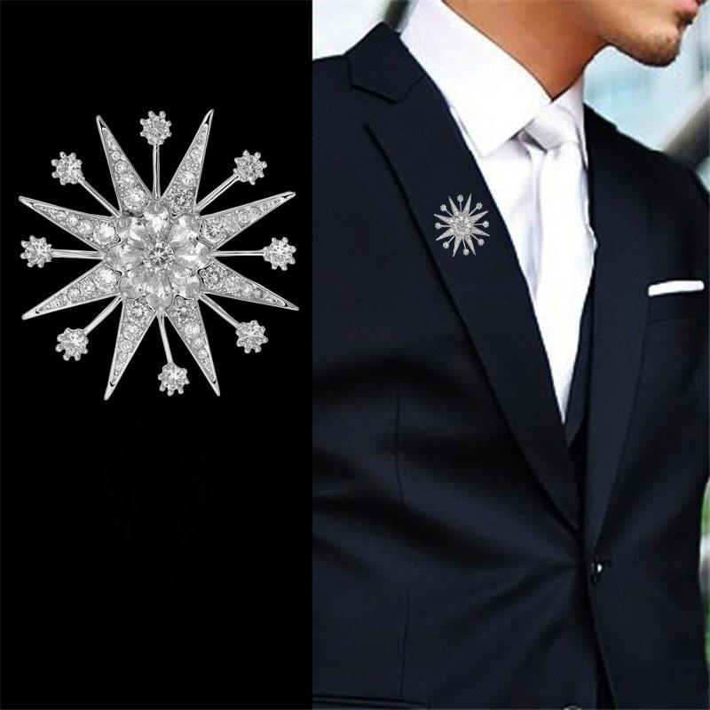 

Pins, Brooches Wukaka High Grade Sparkling Snowflake Zircon Brooch Men Shirt Suit Pin Women Pins Man Jewelry