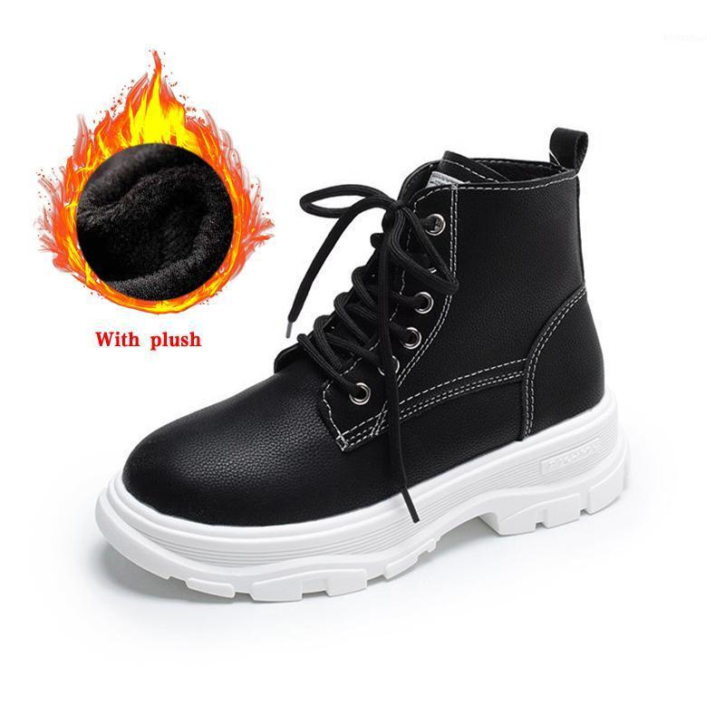 

2021 Winter Ankle Boots For Women Fashion Platform Woman Combat Boots Ladies Lace Up Plush Warm Female Shoes Non-slip Footwear1, Black