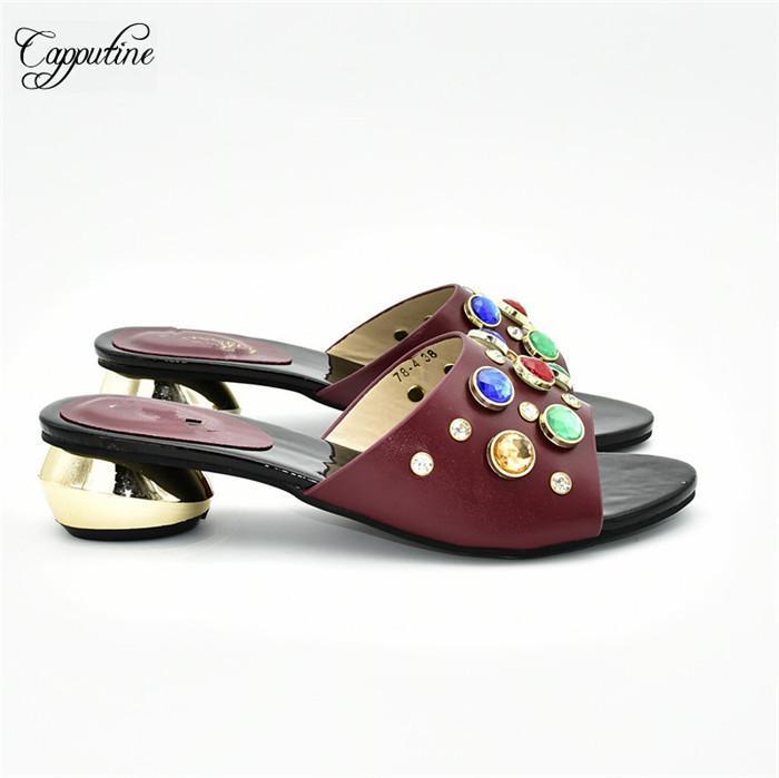 

Beautiful wine with colorful stones design medium heel pump shoes for party 78-4 heel height 4cm, 5 color1, Gold
