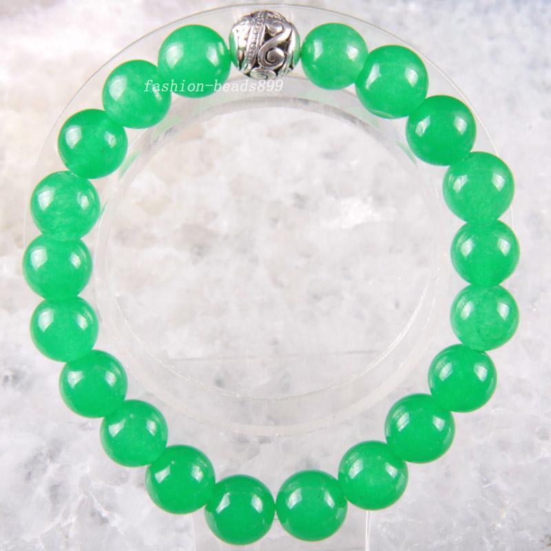 

Bracelet 8 10 12 MM Natural Stone Gem Round Beads Stretch Green Jades Bangle Charm Strand Fashion Jewelry 8"1