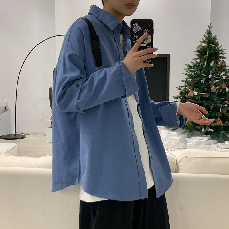 

New Men's Long Sleeve Shirt Graphic Printed Tops 2021 Fashion Korean Streetwear Woman Shirts Male Clothing Hip Hop Pvxh, Black