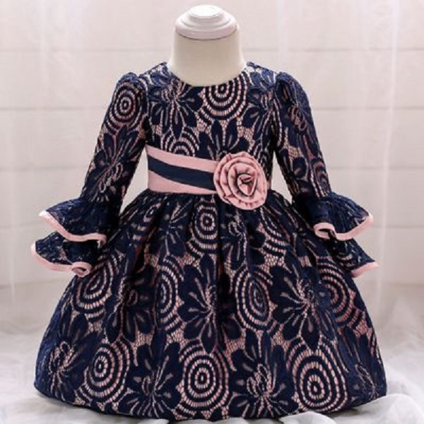 2021 Nieuwe stijl collectie baby korte mouwen doopjurk kant baby volledige jaar jurk blauwe kant prinses stijl jurk doopjurk