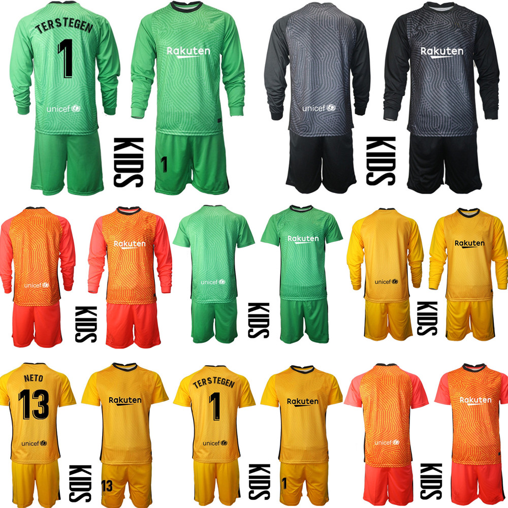 

2020 2021 Youth Long Ter Stegen Goalkeeper Jersey Kids Kit Soccer Sets Marc-Andre Ter Stegen Kid Boy Goalkeeper Jerseys Uniform Shorts, Colour 4
