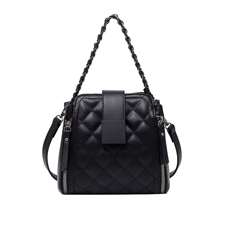 

Fashion Women Shoulder Bucket Bags Chain Tote Bags PU Leather Luxury Women Brand Handbags Diamond Lattice Female Crossbody, Black