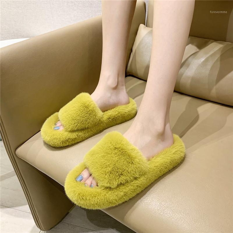 

Winter Shoes For Women Platform Home Slippers Faux Fur Warm Shoes 3cm Heel Female Slides Plus Size Dropshipping Woman Slippers1, Yellow