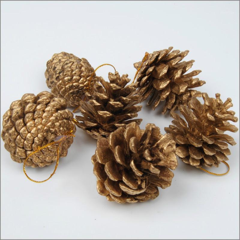 

9PCS Gold Silver Christmas Pine Cones DIY Xmas Tree Ornaments Pendant Christmas Party Hanging Decorations Home Decor1