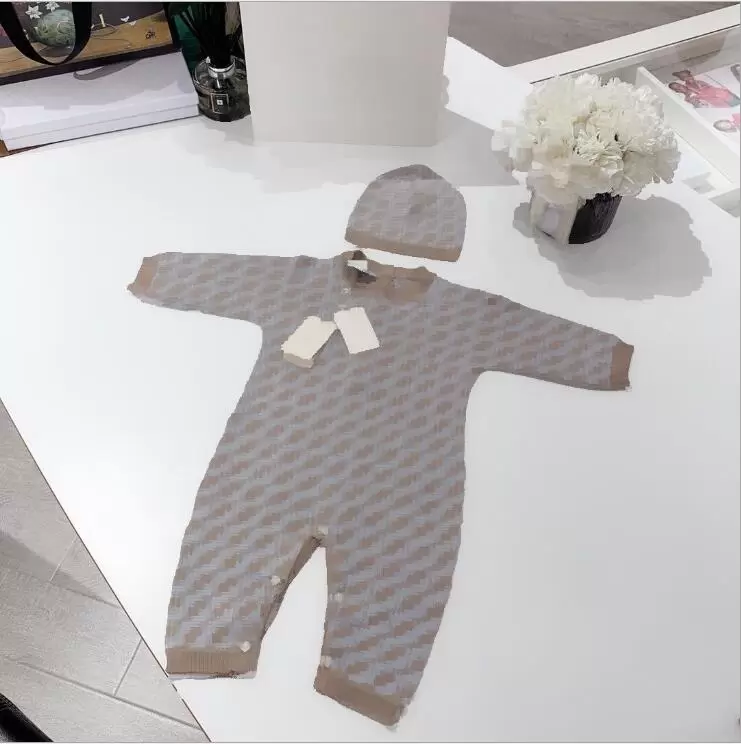 Nouveaux nourrissons pour les nourrissons de mode garçons tricotés Hat à une pièce au classement général 2pcs Nouveaux-nés pour enfants à manches